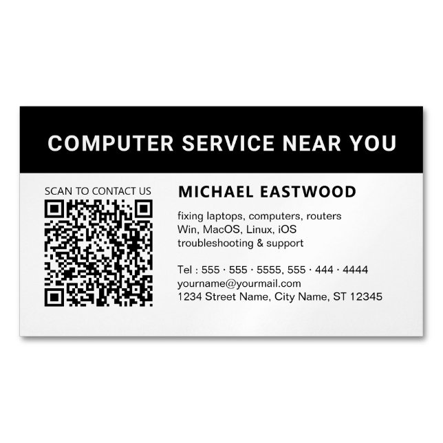 Cartão De Visitas Magnético Código QR preto moderno profissional (Frente)