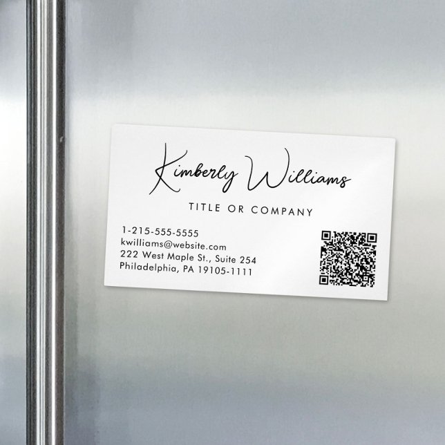 Cartão De Visitas Magnético Código QR Professional de Script Mínimo (Criador carregado)