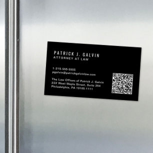 Cartão De Visitas Magnético Código QR profissional mínimo preto