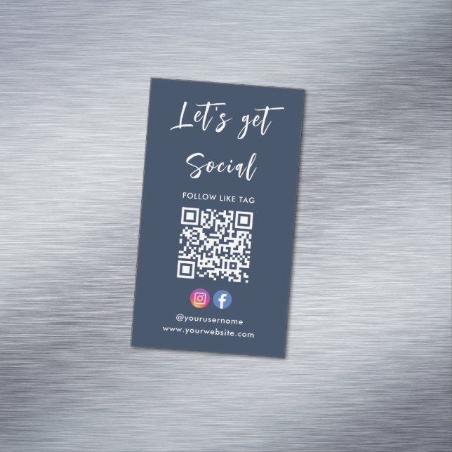 Cartão De Visitas Magnético Conecte-se com o Marinho de Código Qr do Instagram (Posição Original)
