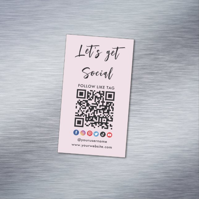 Cartão De Visitas Magnético Conecte-se com o Qr Code Professional Trendy Pink (Posição Original)