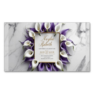 Cartão De Visitas Magnético Convite de Casamento de Lírio Calla Roxo Elegante