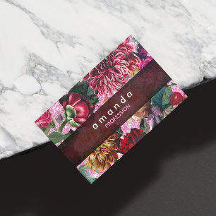 Cartão De Visitas Magnético Cor-de-rosa floral Chico Monograma roxo roxo