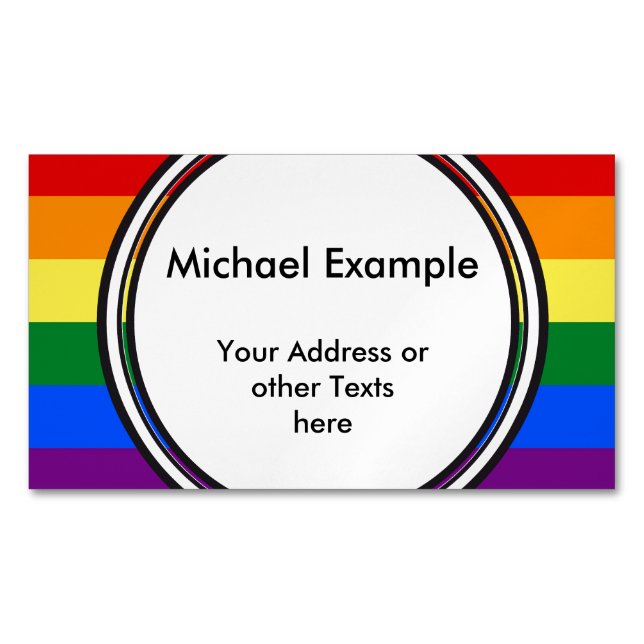 Cartão De Visitas Magnético CORES DO RAINBOW FLAG + texto e ideias (Frente)