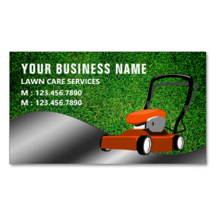 Cartão De Visitas Magnético Corte de grama do serviço de jardinagem laranja