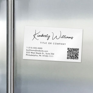 Cartão De Visitas Magnético Creme profissional de código QR de script mínimo