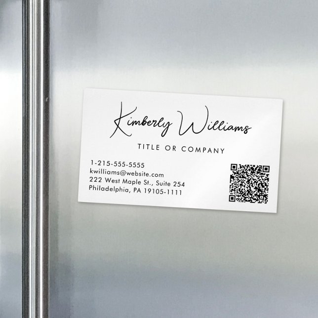 Cartão De Visitas Magnético Creme profissional de código QR de script mínimo (Criador carregado)