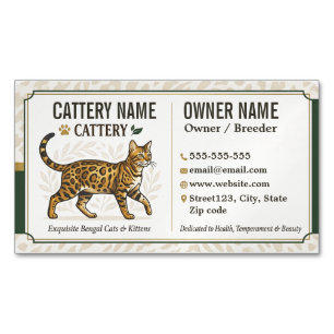 Cartão De Visitas Magnético Criador de Gatos Bengal Antigos Personalizável