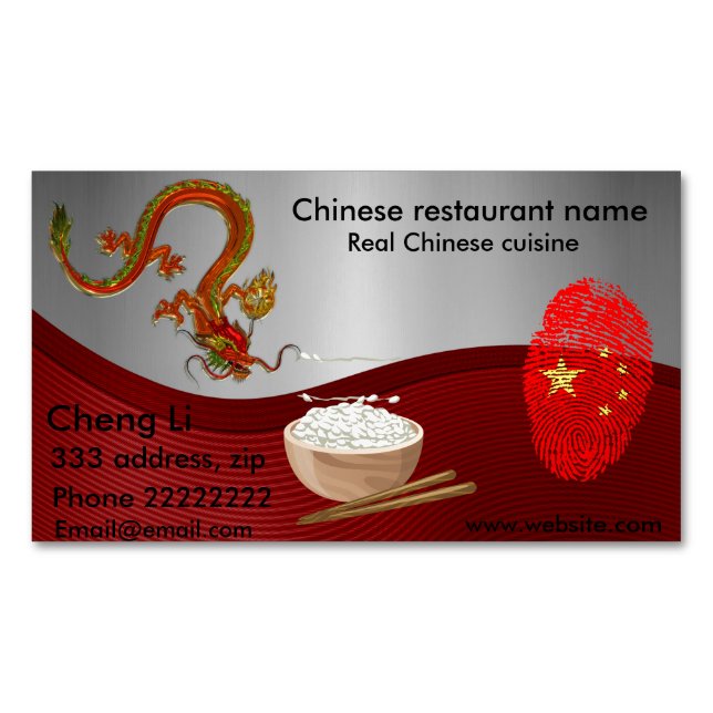 Cartão De Visitas Magnético Culinária chinesa (Frente)