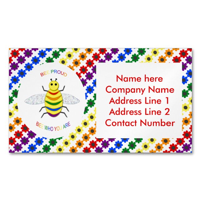 Cartão De Visitas Magnético Cute LGBT - Arco-Íris Ortoso e Flores Personalizad (Frente)