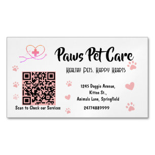 Cartão De Visitas Magnético Cute Pink Paws Pet Care Pet Shop Nome do Logotipo