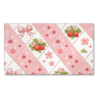 Cartão De Visitas Magnético cute strawberry bow floral seamless pattern design