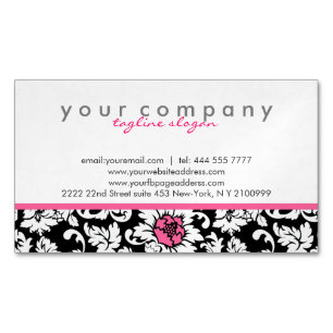 Cartão De Visitas Magnético Damascos Florais Elegantes Pretos E Brancos