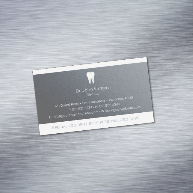 Cartão De Visitas Magnético Dental | Platina Elegante (Posição Original)