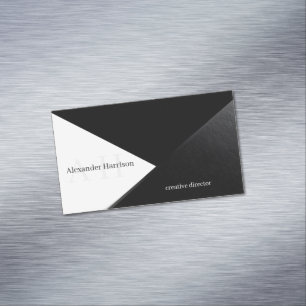 Cartão De Visitas Magnético Design Geométrico Mínimo Preto e Branco