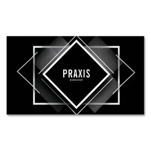 Cartão De Visitas Magnético Diamante Camadas Moderno Geométrico Preto e Branco