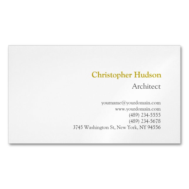 Cartão De Visitas Magnético Dourado nome de cor Preto Simples Branco (Frente)