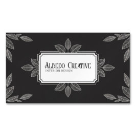 Cartão De Visitas Magnético Elegant Botanical Line Art Black and White Formal