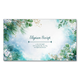 Cartão De Visitas Magnético Elegant Teal Botanical Gold Sparkle Watercolor