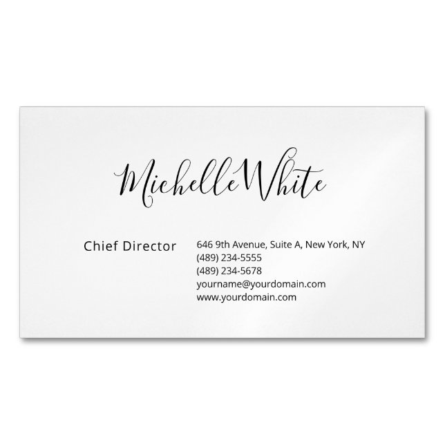 Cartão De Visitas Magnético Elegante Branco Profissional Moderno Simples (Frente)
