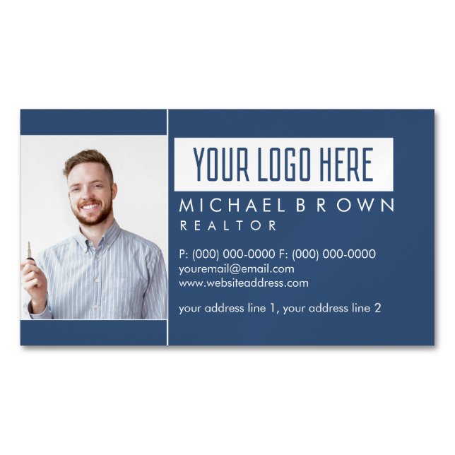 Cartão De Visitas Magnético Elegante do Marinho de Fotografia Imobiliária (Frente)