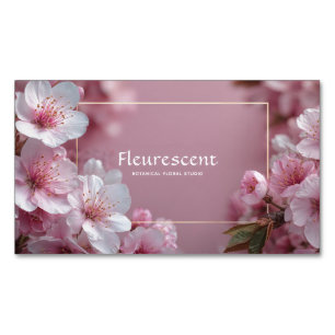 Cartão De Visitas Magnético Elegante Flora com Moldura Dourada Rosa Bege Flor 
