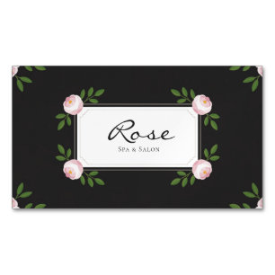 Cartão De Visitas Magnético Elegante Rosa Floral em Preto