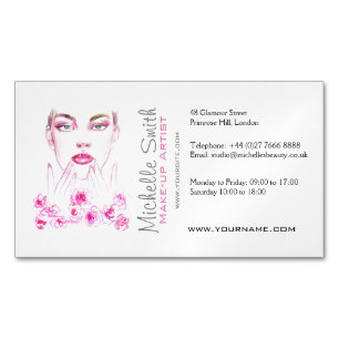 Cartão De Visitas Magnético Elegante Rosas Rosa Floral Watercolor Beauty Salon