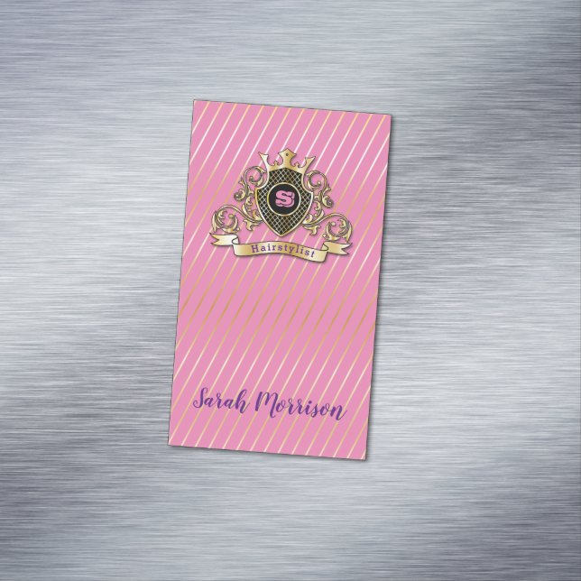 Cartão De Visitas Magnético Elegenat Dourada Monagram Fashionado Cartão de vis (Posição Original)