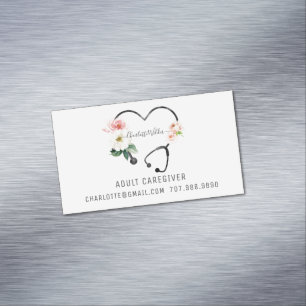 Cartão De Visitas Magnético Enfermeiro Promocional Floral de Estetoscópio