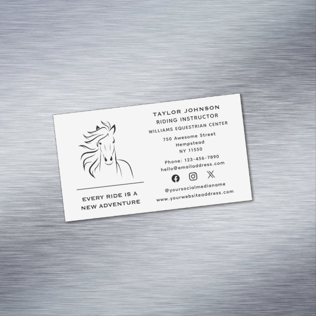 Cartão De Visitas Magnético Equine Equestrian Horse Trainer Mídia Social Vet (Posição Original)