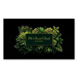 Cartão De Visitas Magnético Exuberante Vegetação Quadro Preto Dourado Botânico