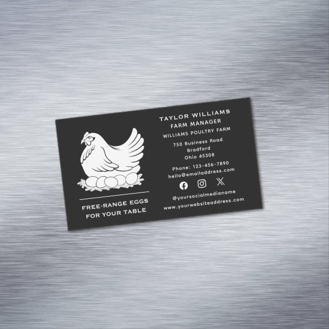 Cartão De Visitas Magnético Fábrica de Fazendas de Ovos de Frango nas Redes So (Posição Original)