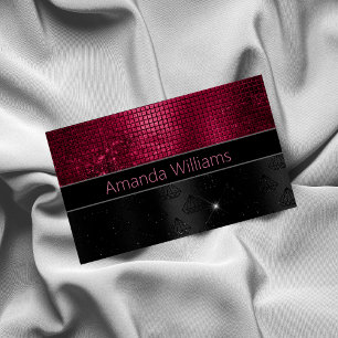 Cartão De Visitas Magnético Faux Chic Silver Glitter Burgundy Monograma preto