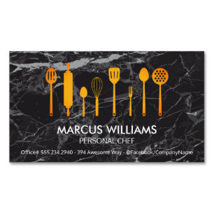 Cartão De Visitas Magnético Ferramentas do cozinhar Mármore Negro