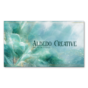 Cartão De Visitas Magnético Floral Abstrato Moderno Dourado Turquesa Etéreo