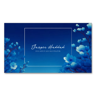 Cartão De Visitas Magnético Floral Azul Luminoso Monocromático