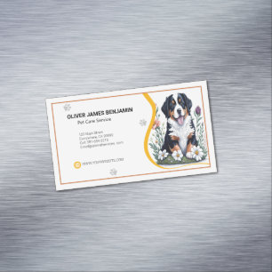 Cartão De Visitas Magnético Floral Bernese Mountain Dog Pet Care Service
