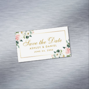 Cartão De Visitas Magnético Floral Branco Rosa Salva O Ímã De Data