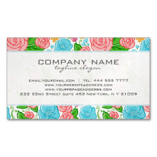 Cartão De Visitas Magnético Flores E Rosas De Pastel Em Azul Cor-De-Rosa E Bra