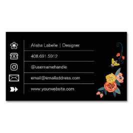 Cartão De Visitas Magnético Flores Florais Vibrantes e Abelhas de Mel