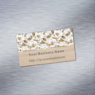 Cartão De Visitas Magnético Flores Marrons Cacau Creme nome do negócio site