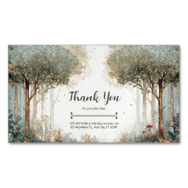 Cartão De Visitas Magnético Floresta Encantada Aquarela Brilho Dourado