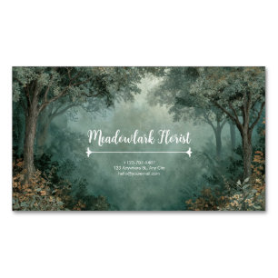 Cartão De Visitas Magnético Floresta Encantada Névoa Verde Teal Pintura