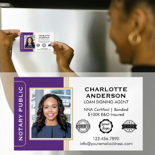Cartão De Visitas Magnético Foto de Perfil de Notário de Estilo Clássico Roxo 