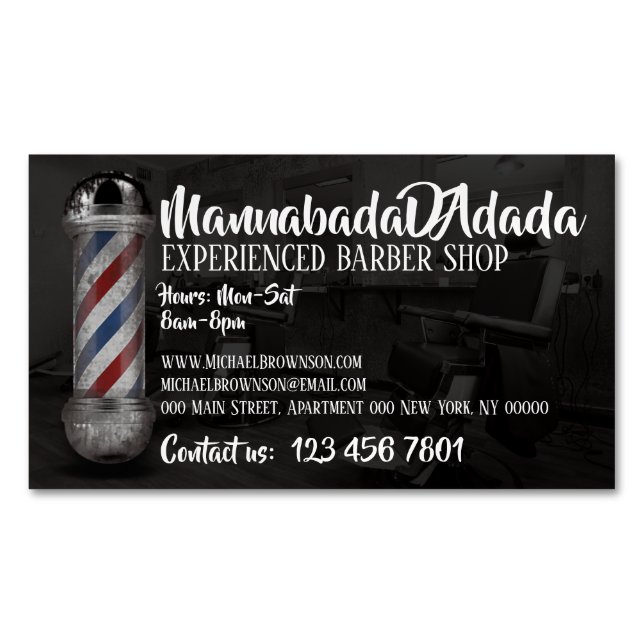 Cartão De Visitas Magnético Foto personalizada do compro Barber Pole Hair Man (Frente)