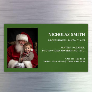 Cartão De Visitas Magnético Foto profissional do Papai Noel verde