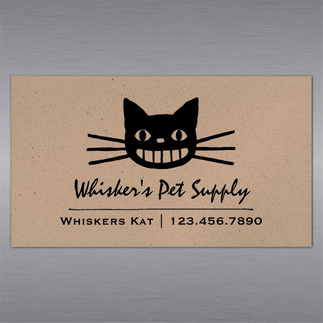 Cartão De Visitas Magnético Gato de Cheshire com Whiskers longos | Gato Preto  (Criador carregado)