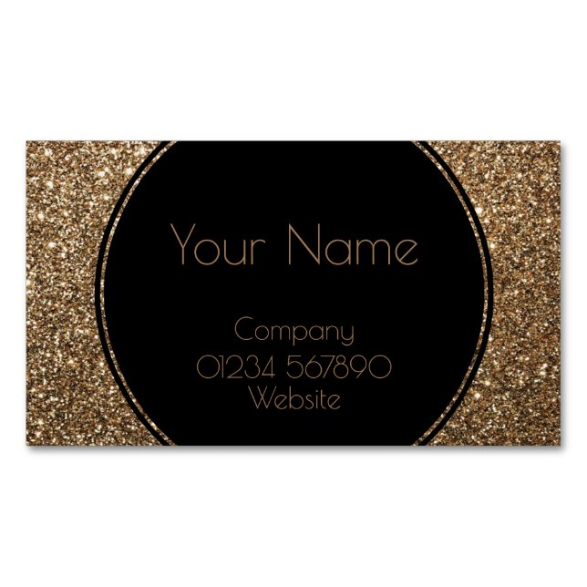 Cartão De Visitas Magnético Glamor Clássico Gatsby Black e Dourado Glitter (Frente)
