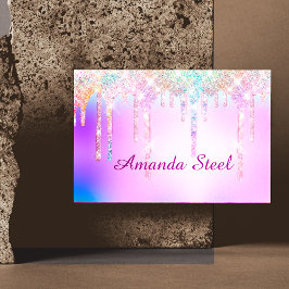 Cartão De Visitas Magnético Glitter Cor-de-rosa-branca Unicórnio Arco-Íris Col